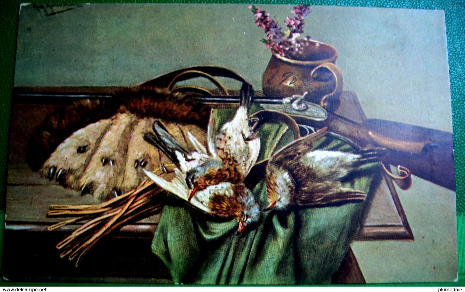 Cpa Signée Aug.MULLER ,UN BEAU TABLEAU DE CHASSE , FUSIL GIBIER , 1908, Table Of Trophy Hunting  WILDFOWL GUN A/s - Müller, August - München