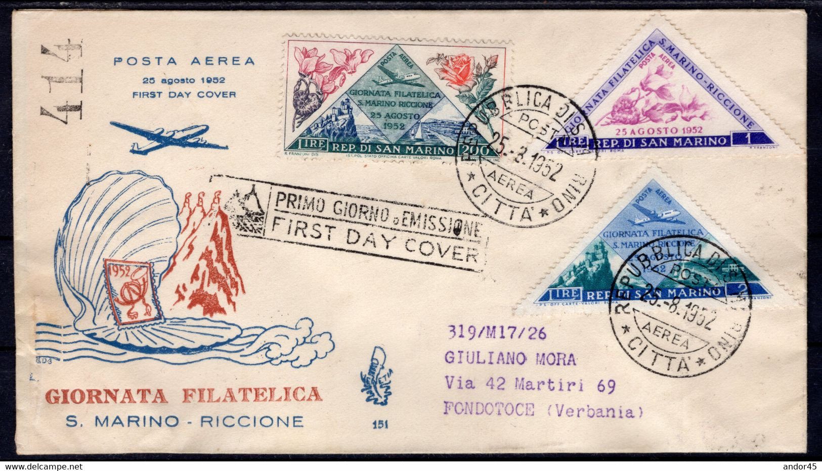 INSIEME DI 7 BUSTE TUTTE FDC VENETIA SERIE"8°GIORNATA FILATELICA FIERA INTERN. SAN.M-RICC." + SERIE COMPLETA SU DUE BUST - Lettres & Documents