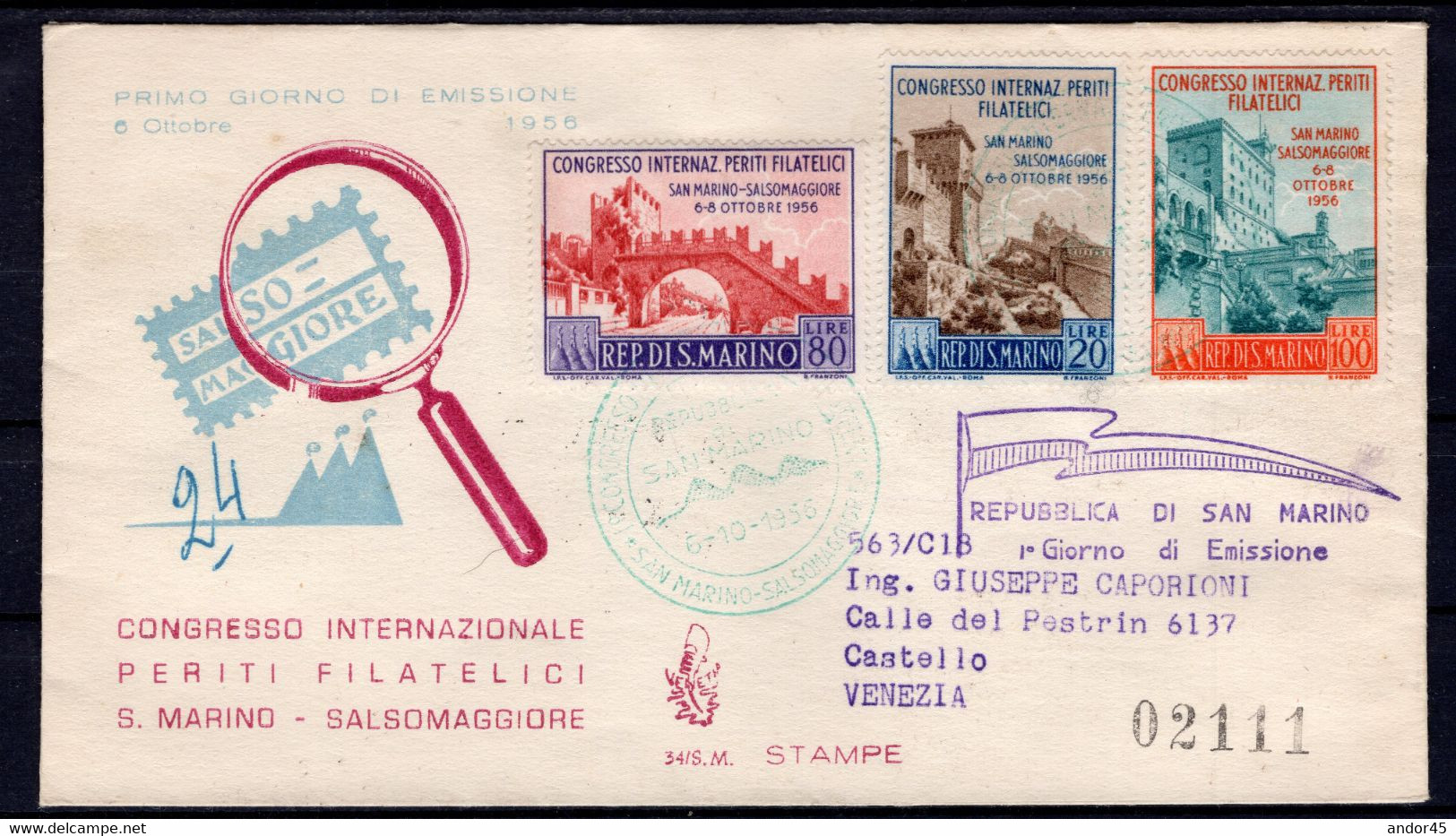 INSIEME DI 7 BUSTE TUTTE FDC VENETIA SERIE"8°GIORNATA FILATELICA FIERA INTERN. SAN.M-RICC." + SERIE COMPLETA SU DUE BUST