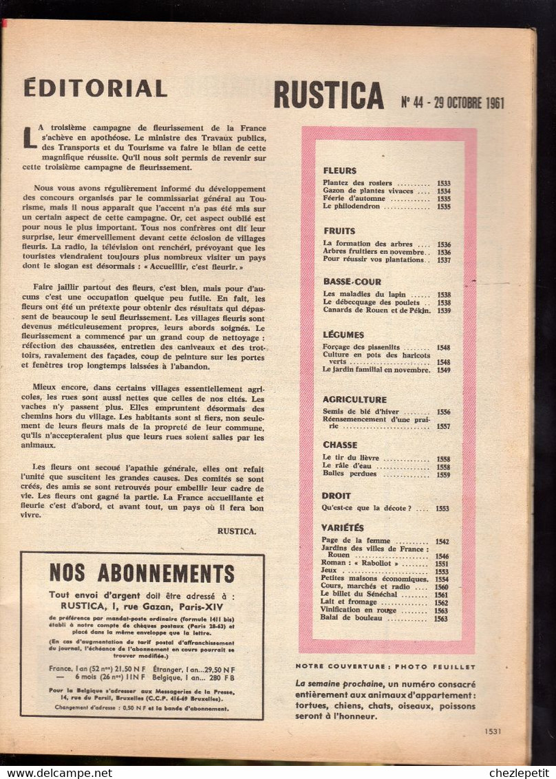 RUSTICA N°44 1961 Rosiers Canards De Pékin Rouen French Gardening Magazine - Jardinería