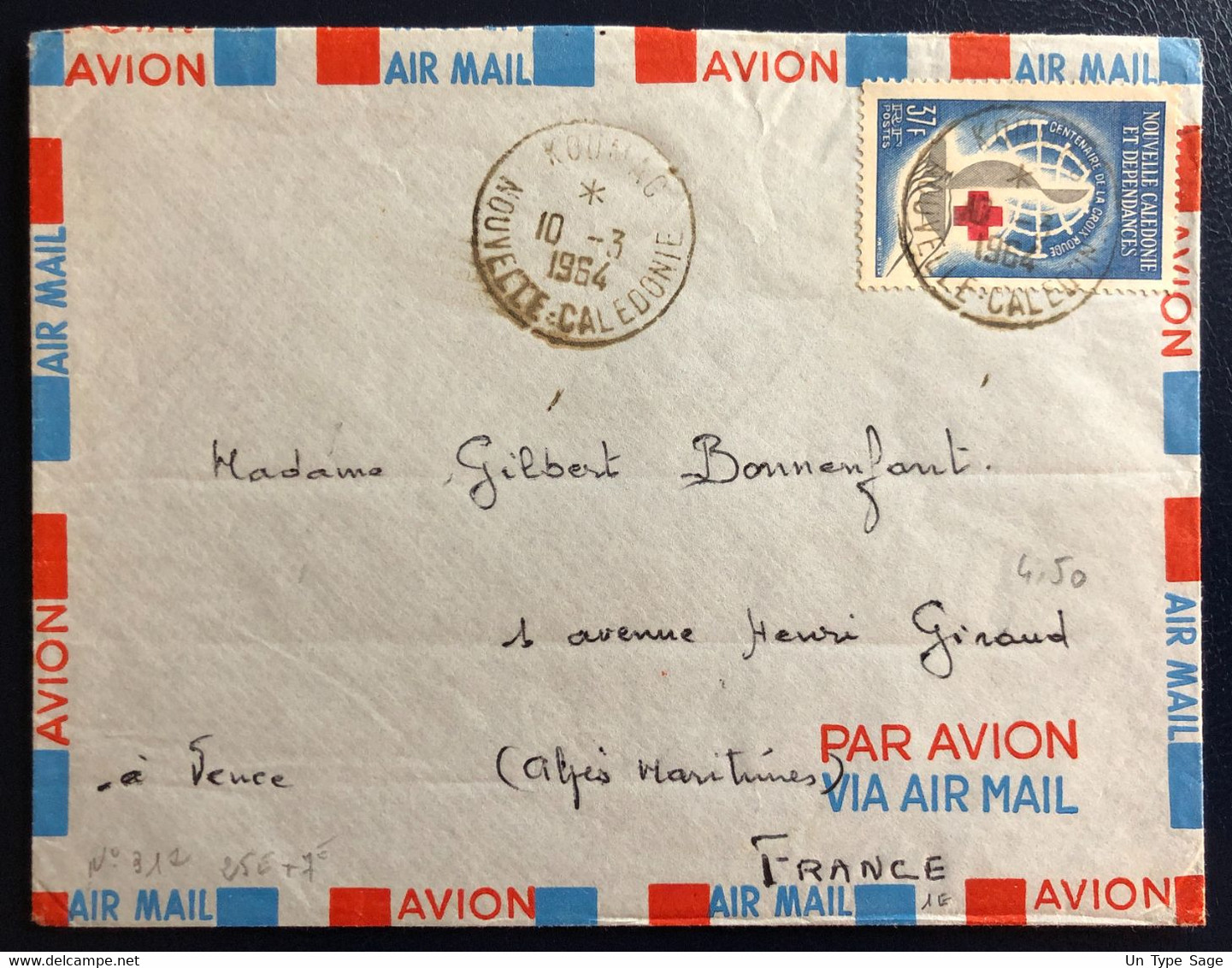 Nouvelle Calédonie N°312 Sur Enveloppe TAD KOUMAC 10.3.1964 - (B4561) - Cartas & Documentos