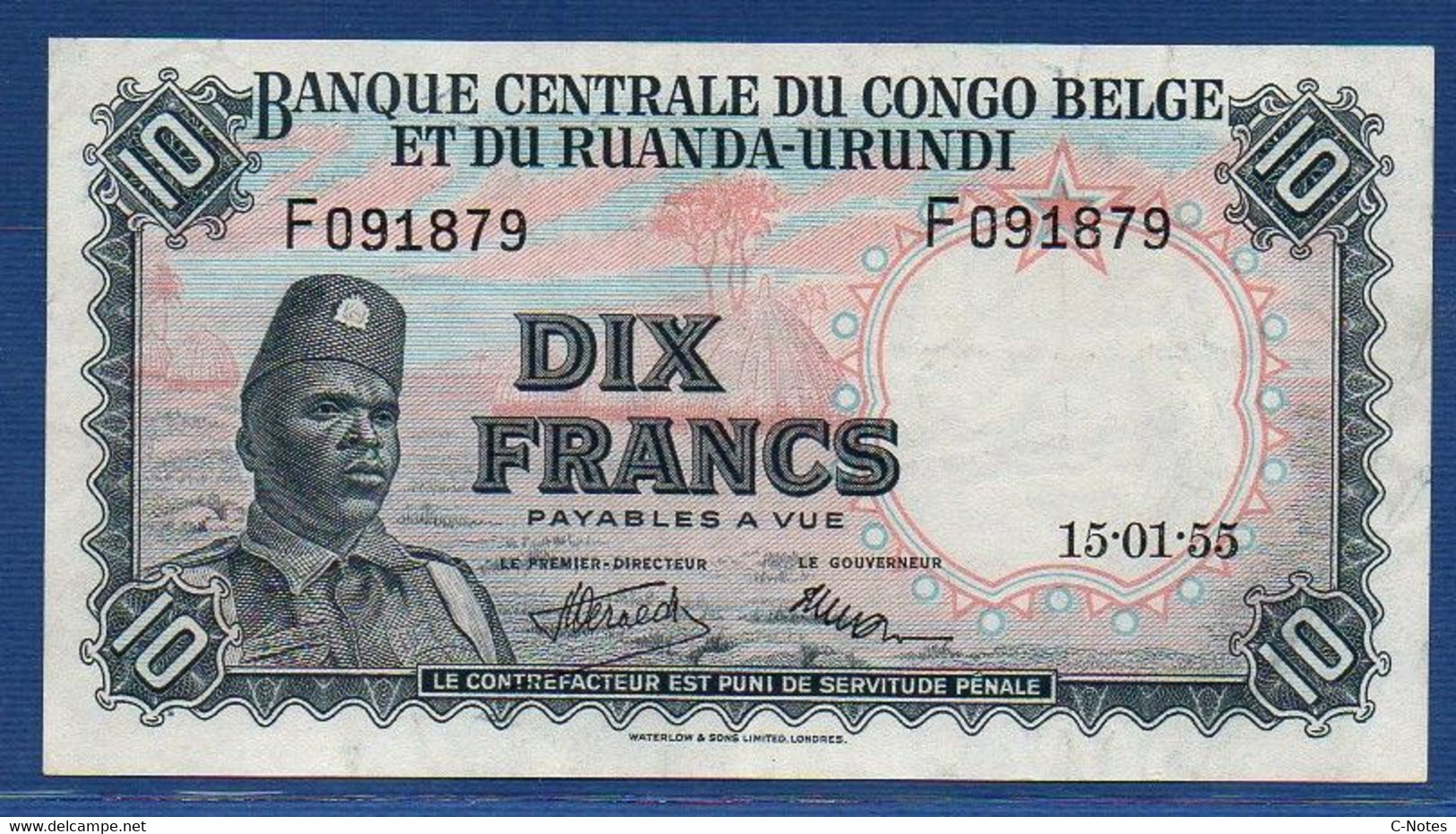 BELGIAN CONGO - P.30a - 10 Francs 15.01.1955 XF, Serie F091879 - Bank Belg. Kongo