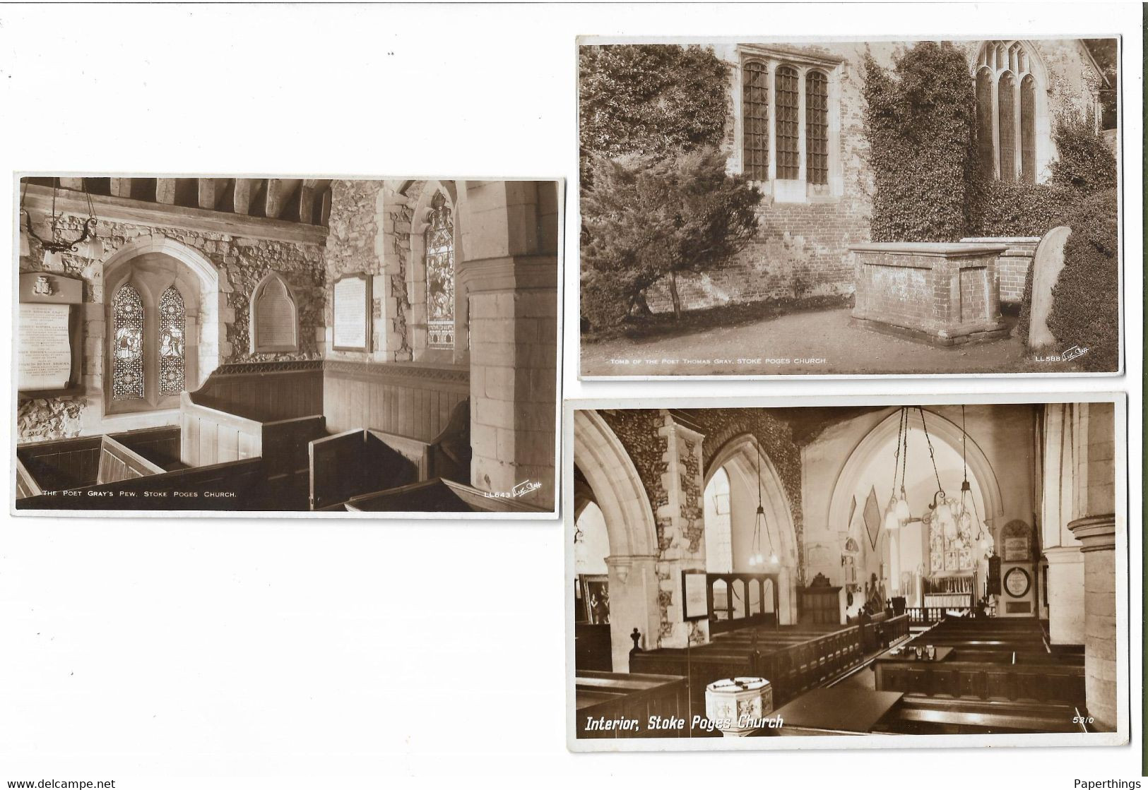 3 Real Photo Postcards, Buckinghamshire, Stoke Poges Village, Church, Tomb And Pew Of Poet Thomas Gray. - Buckinghamshire