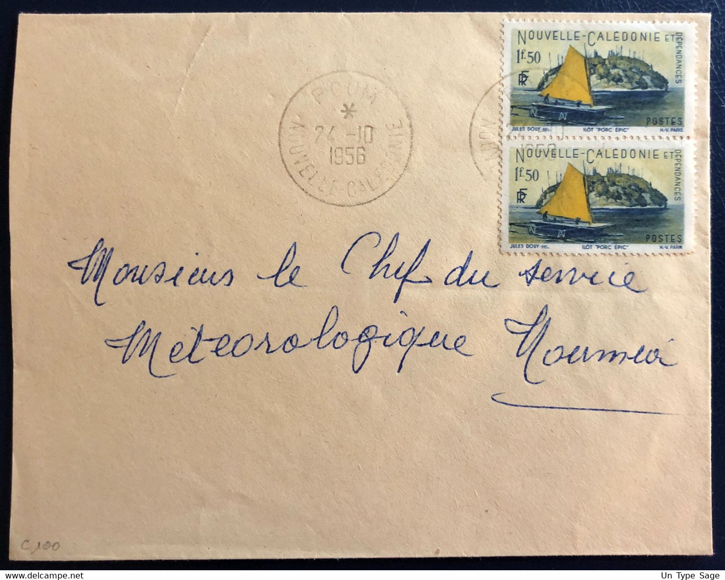 Nouvelle Calédonie N°267 (x2) Sur Enveloppe TAD POUM 24.10.1956 - (B4574) - Cartas & Documentos