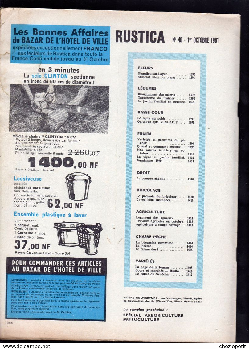 RUSTICA N°40 1961 Les Vendanges Faisan Doré French Gardening Magazine - Tuinieren