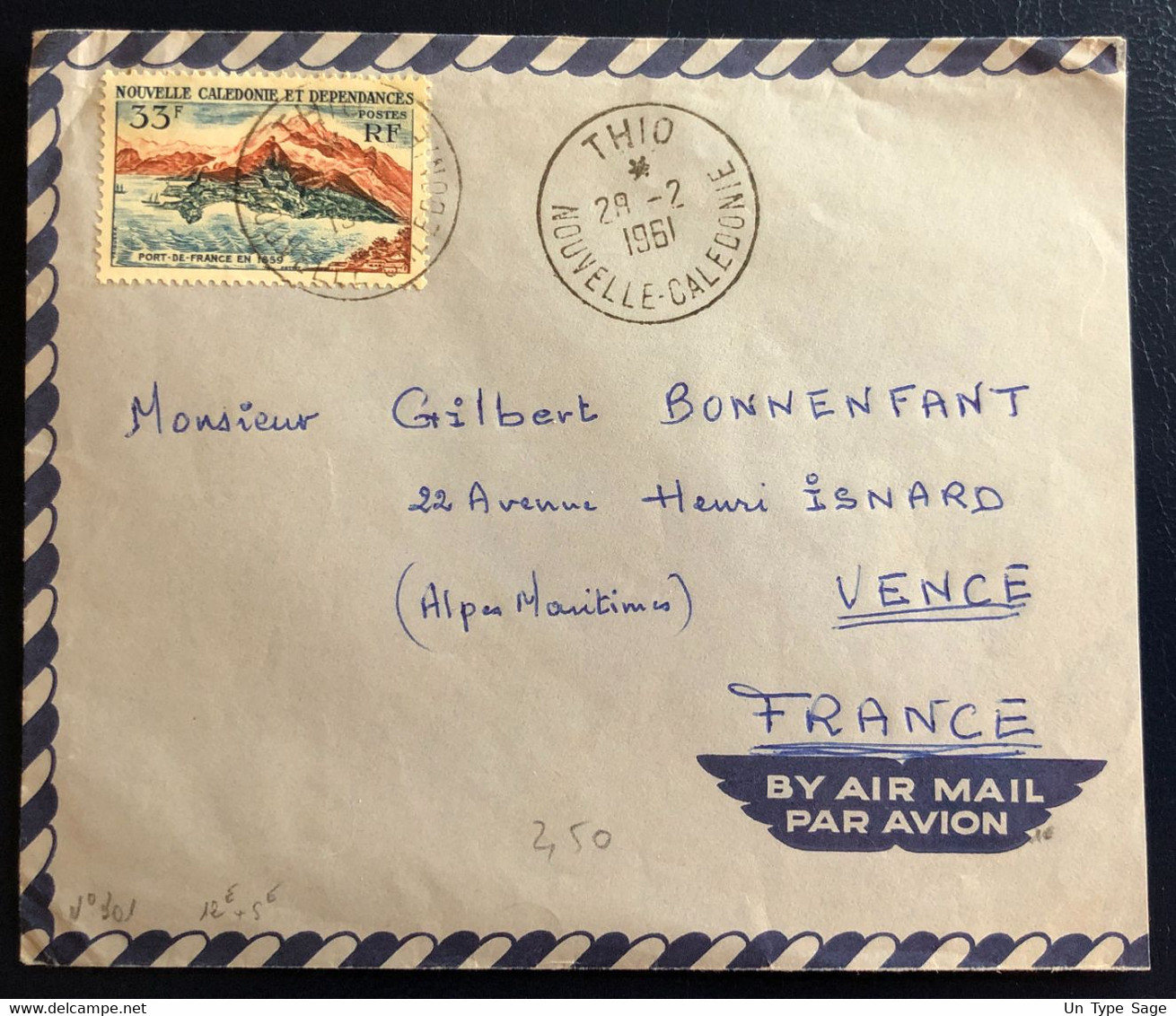 Nouvelle Calédonie N°301 Sur Enveloppe TAD THIO 28.2.1961 - (B4576) - Brieven En Documenten