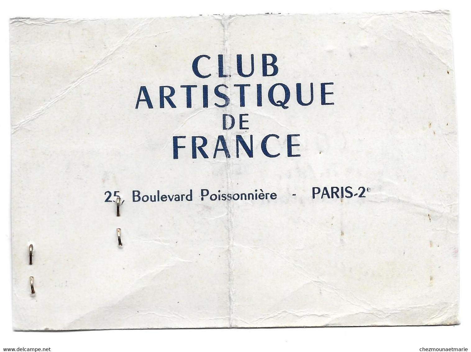 1954 CAF CLUB ARTISTIQUE DE FRANCE PARIS COUVREUR LUCETTE CARTE DE MEMBRE - Documentos Históricos