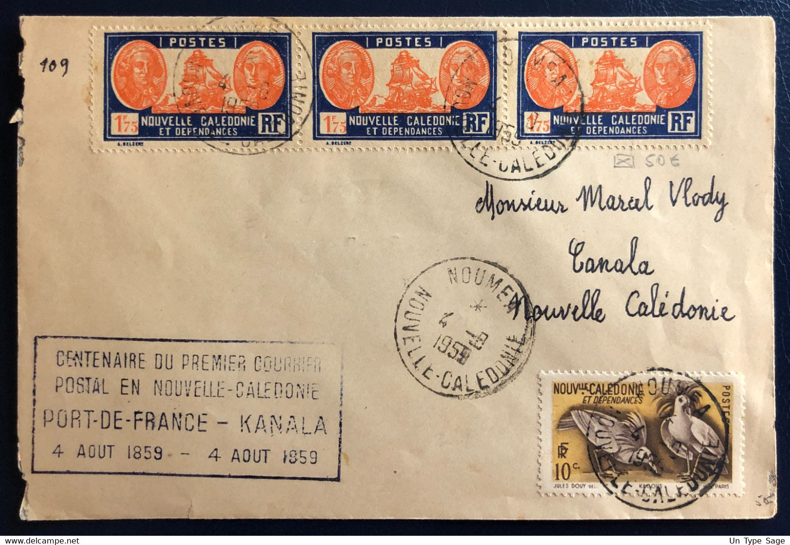 Nouvelle Calédonie N°156B (x3) Sur Enveloppe Flamme Centenaire Du 1er Courrier Postal En Nouvelle Calédonie - (B4579) - Briefe U. Dokumente