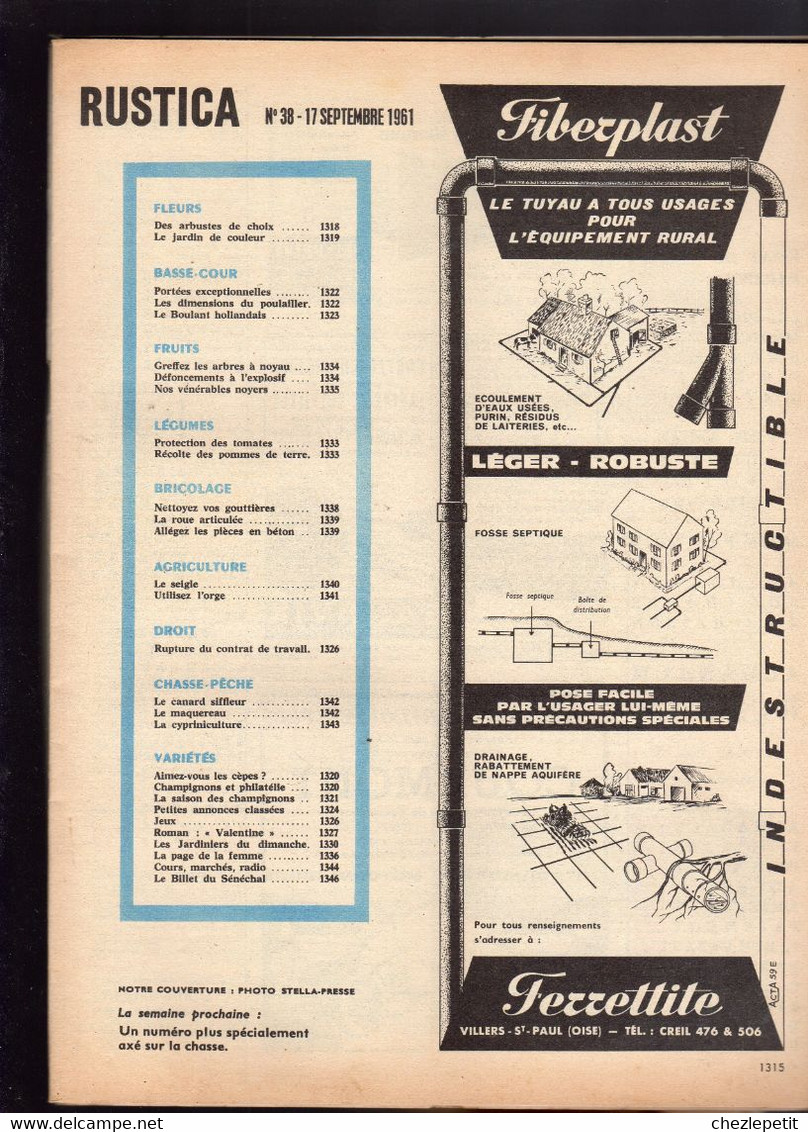 RUSTICA N°38 1961 Les Champignons Pigeon Céréales French Gardening Magazine - Jardinage