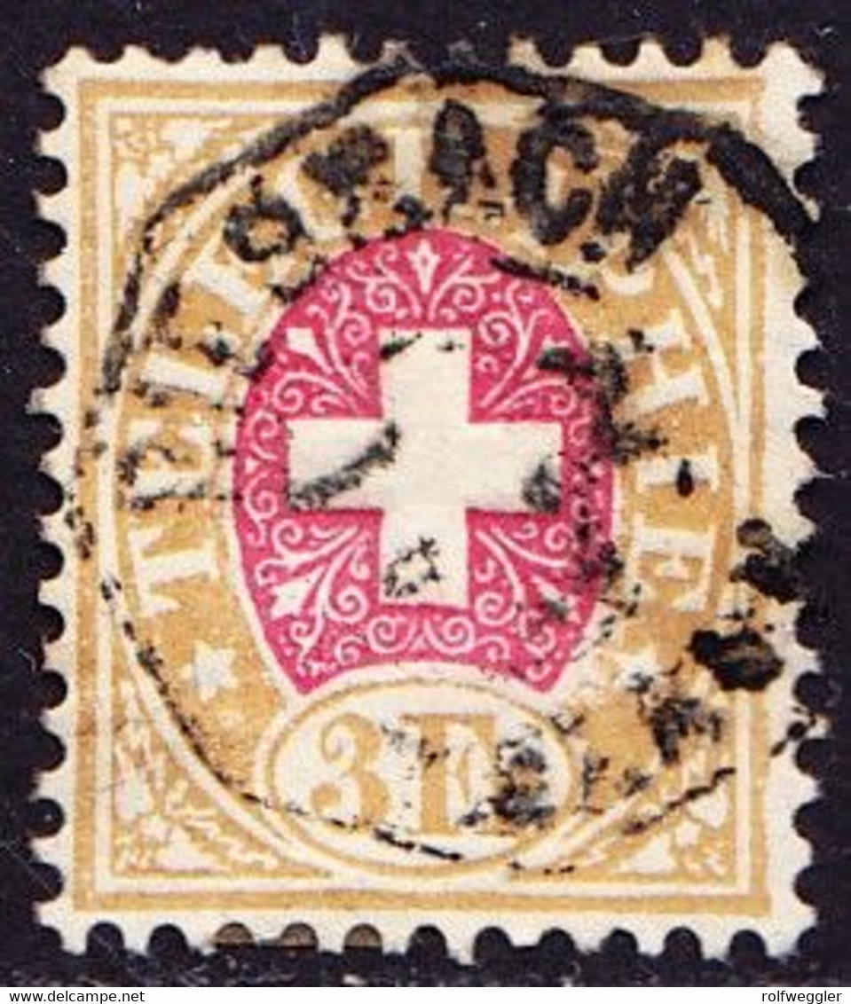 1881 3 Fr. Braun Und Rosa Telegraphen Marke, Gestempelt RIESBACH - Telegraafzegels