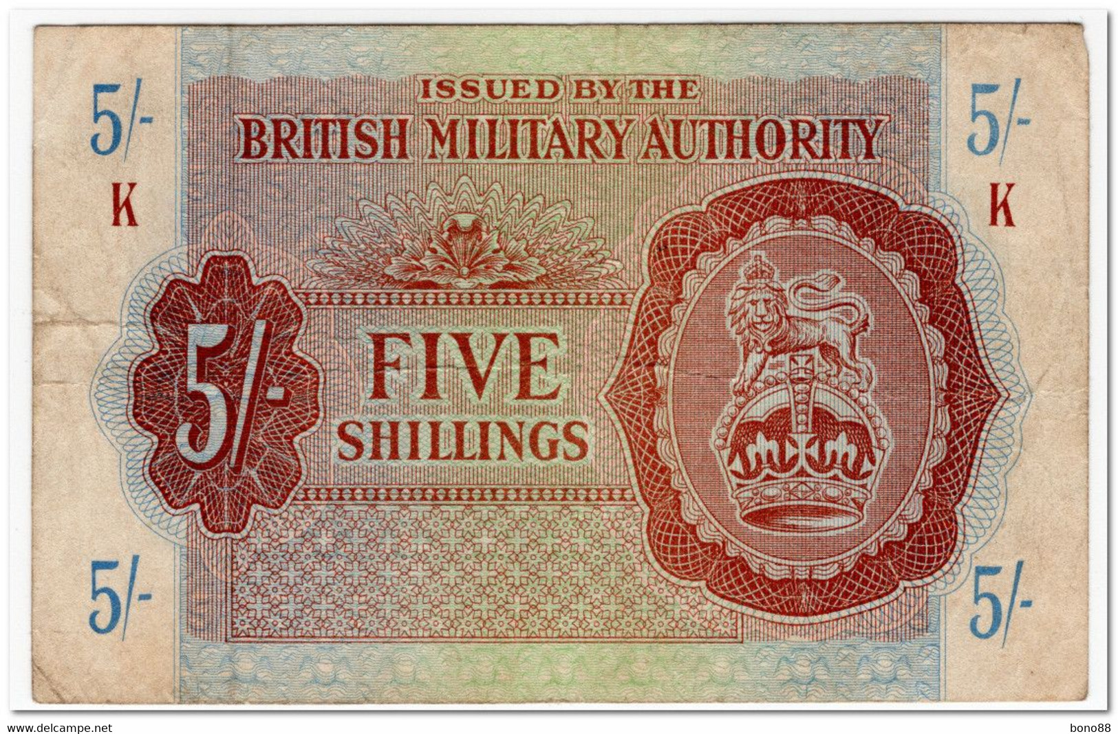 GREAT BRITAIN,BRITISH MILITARY AUTORITY,5 SHILLINGS,1943,P.M4,VF - British Military Authority