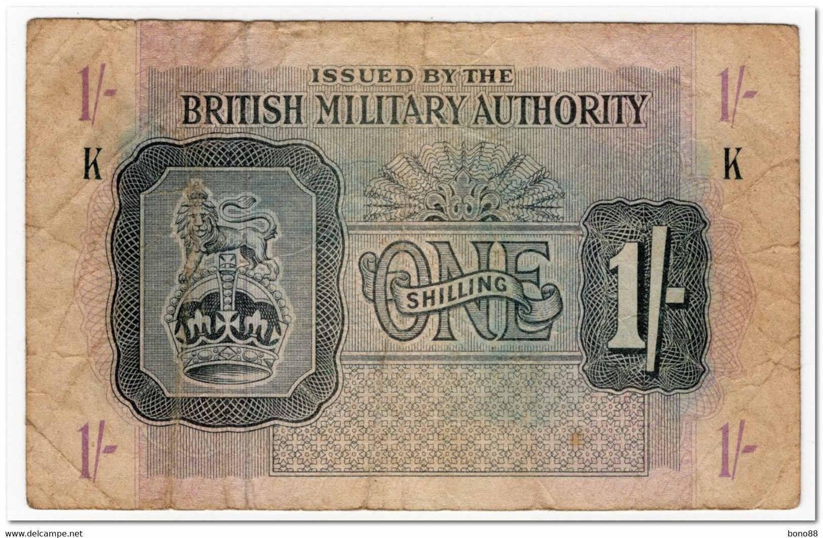 GREAT BRITAIN,BRITISH MILITARY AUTORITY,1 SHILLING,1943,P.M2,FINE - British Military Authority