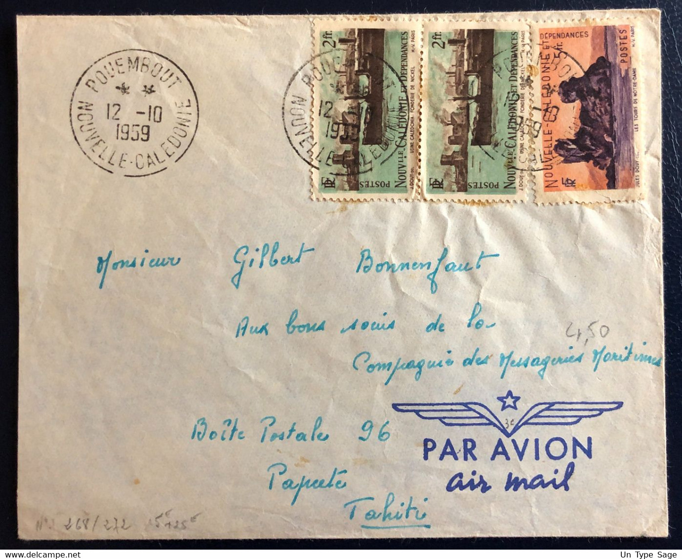 Nouvelle Calédonie Divers Sur Enveloppe TAD POUEMBOUT 12.10.1959 - (B4583) - Cartas & Documentos