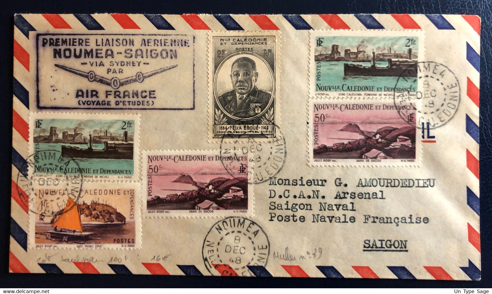 Nouvelle Calédonie Divers Sur Enveloppe - Liaison NOUMEA-SAIGON 8.12.1948 - (B4587) - Covers & Documents