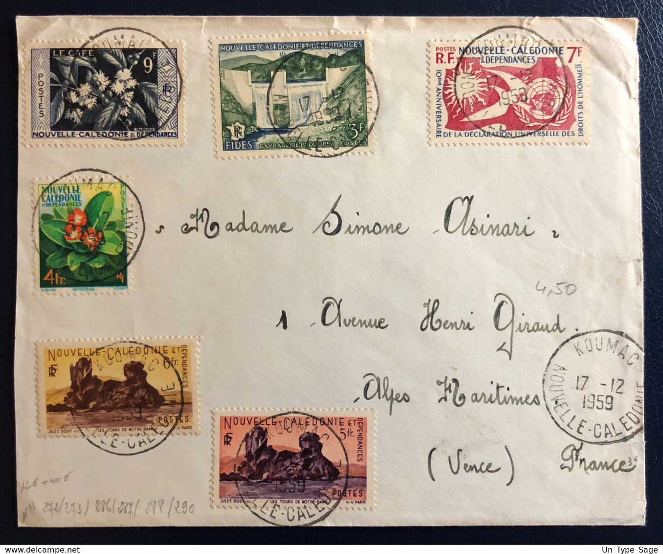 Nouvelle Calédonie Divers Sur Enveloppe TAD KOUMAC 17.12.1959 - (B4589) - Covers & Documents