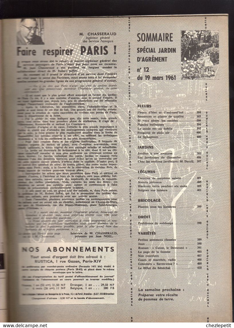 RUSTICA N°12 1961 Sp Jardin D'agrément Dalhia Haricots Fr Gardening Magazine - Jardinería