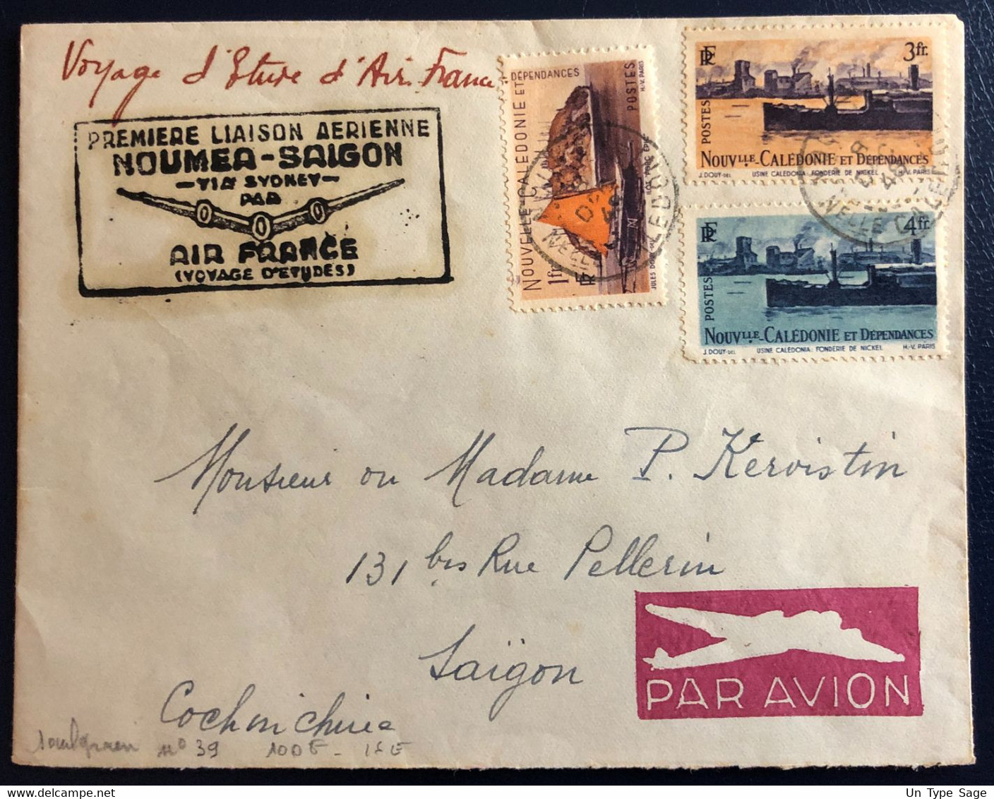 Nouvelle Calédonie Divers Sur Enveloppe - Liaison NOUMEA-SAIGON 8.12.1948 - (B4590) - Storia Postale