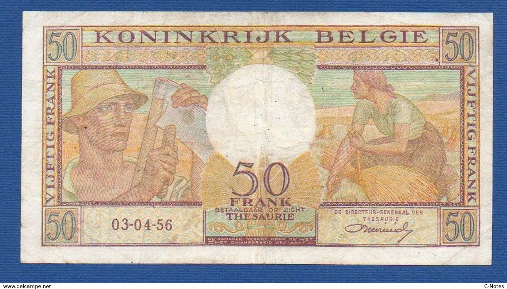 BELGIUM - P.133b - 50 Francs 03.04.1956 VF-, Serie F08 735351 - Sonstige & Ohne Zuordnung