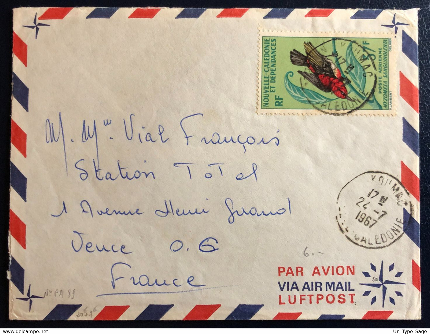 Nouvelle Calédonie PA N°89 Sur Enveloppe TAD KOUMAC 24.7.1967 - (B4595) - Covers & Documents