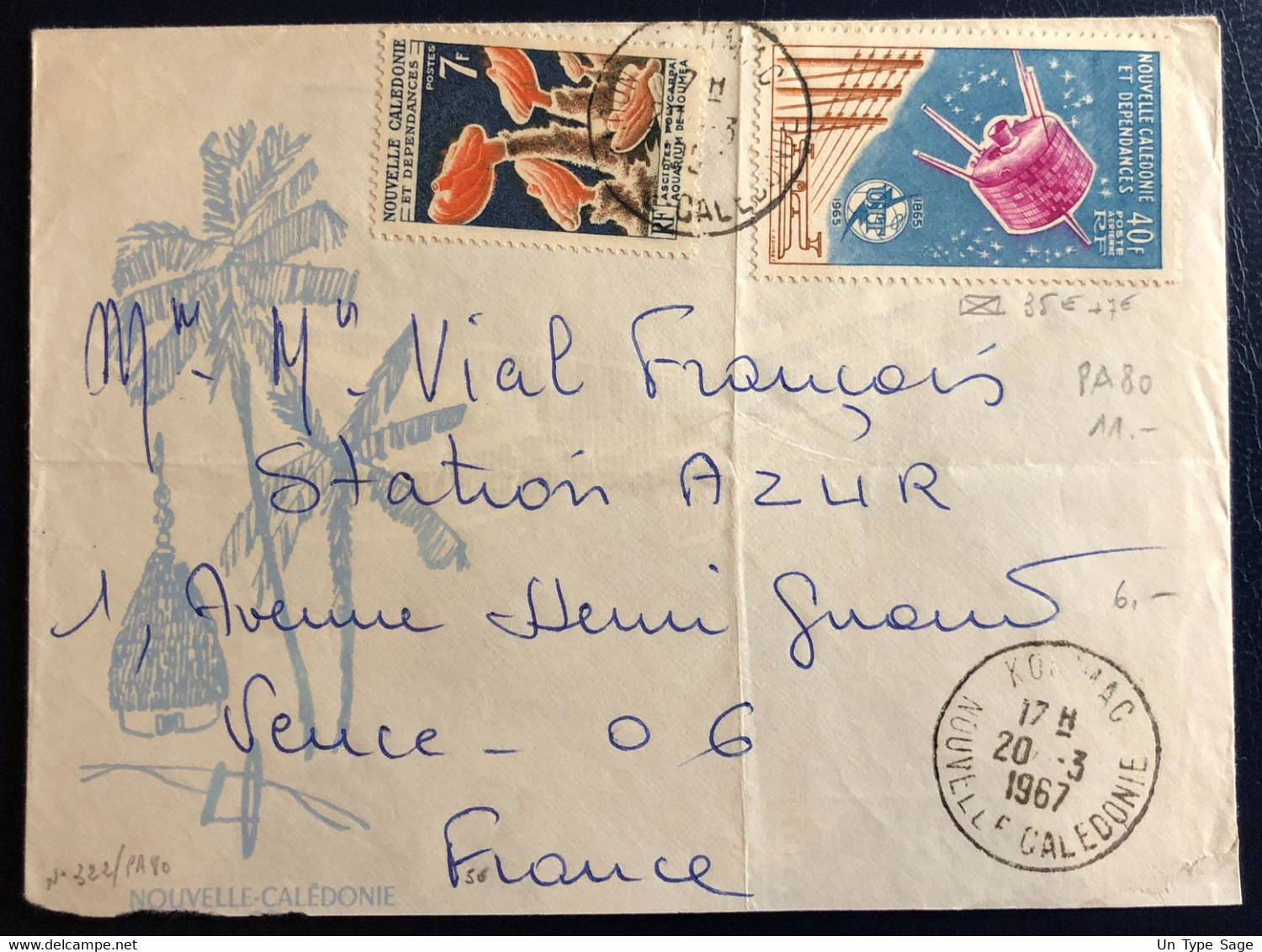 Nouvelle Calédonie N°322 Et PA N°89 Sur Enveloppe TAD KOUMAC 20.3.1967 - (B4596) - Brieven En Documenten