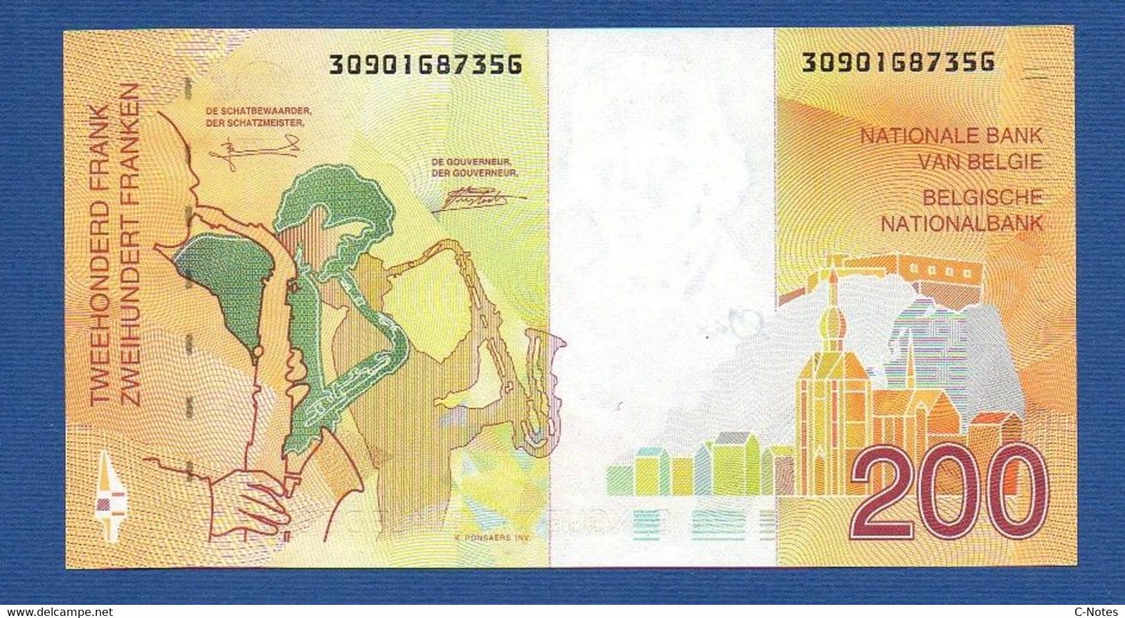 BELGIUM - P.148 - 200 Francs 1995 UNC, Serie 30901687356 - Otros & Sin Clasificación