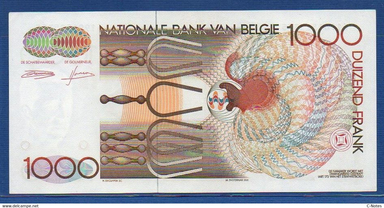 BELGIUM - P.144a(3) - 1000 Francs 1980-1996 AUNC, Serie 61901525355 - 1000 Frank