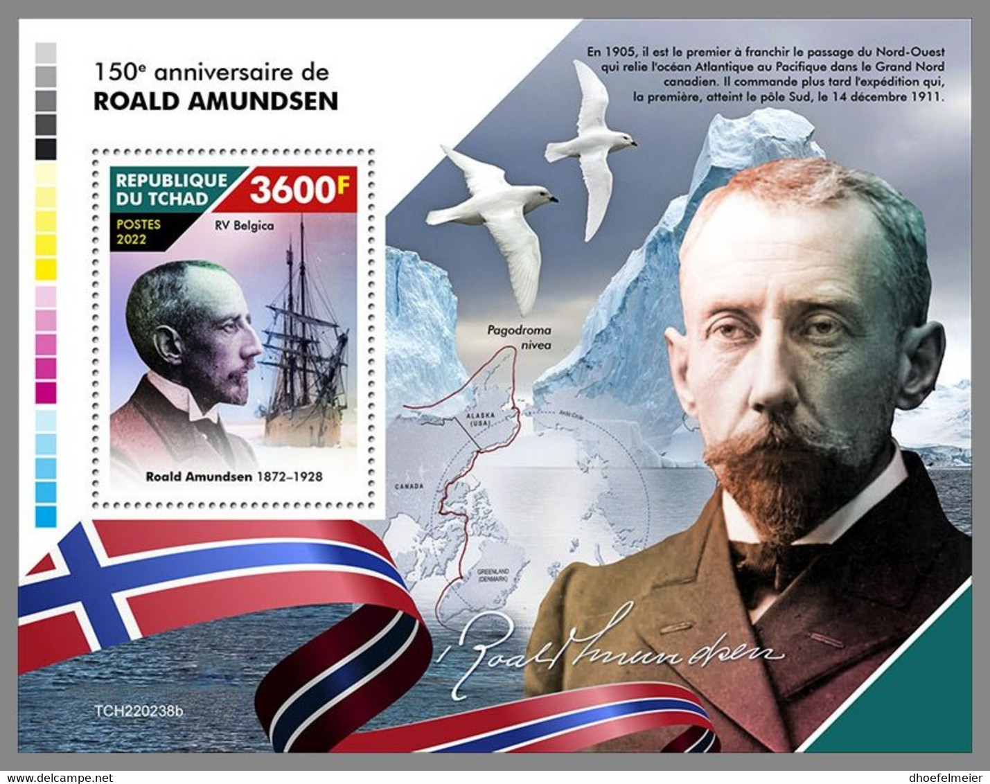 CHAD 2022 MNH Roald Amundsen S/S - OFFICIAL ISSUE - DHQ2307 - Explorateurs & Célébrités Polaires
