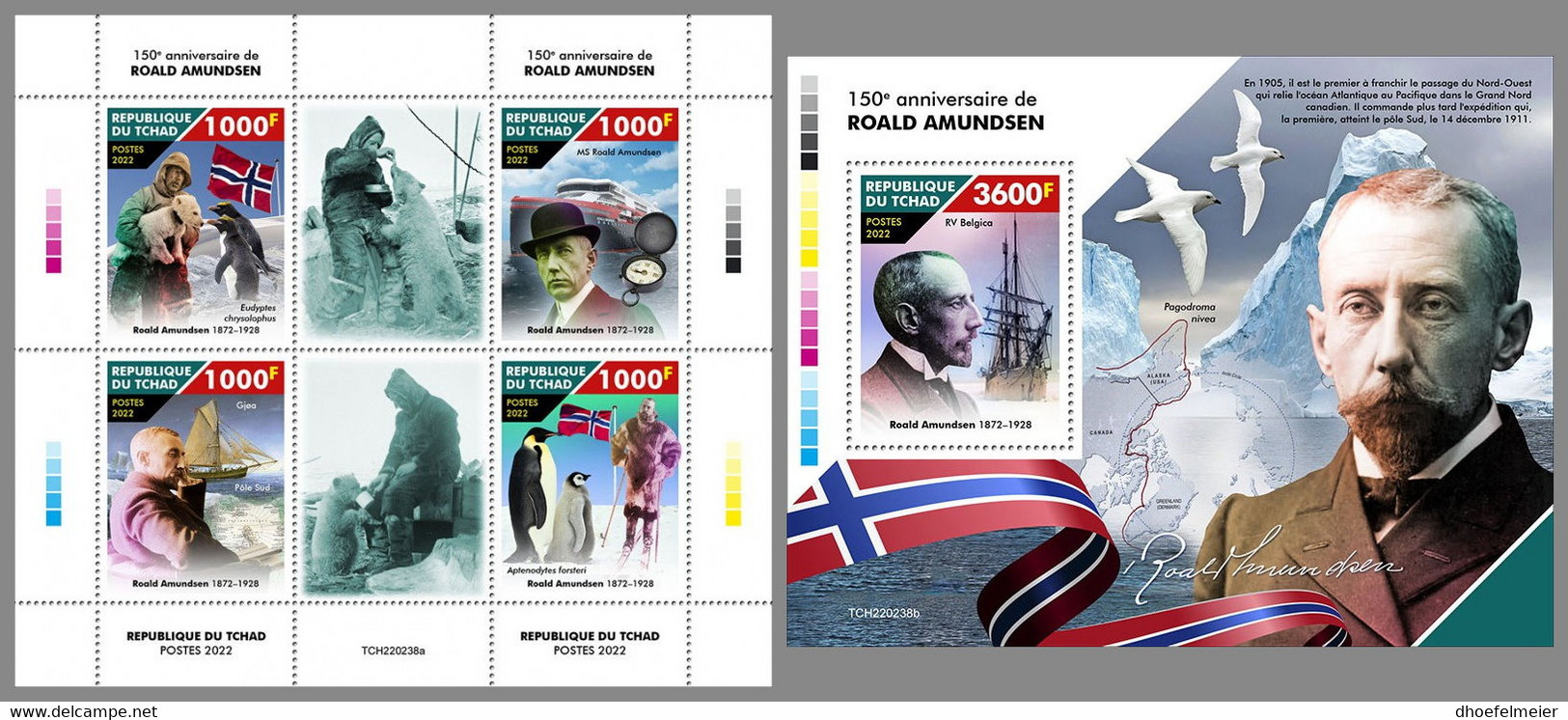 CHAD 2022 MNH Roald Amundsen M/S+S/S - OFFICIAL ISSUE - DHQ2307 - Explorateurs & Célébrités Polaires