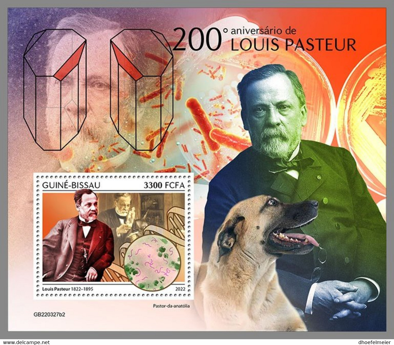 GUINEA BISSAU 2022 MNH Louis Pasteur Dogs Hunde Chiens S/S II - OFFICIAL ISSUE - DHQ2307 - Louis Pasteur