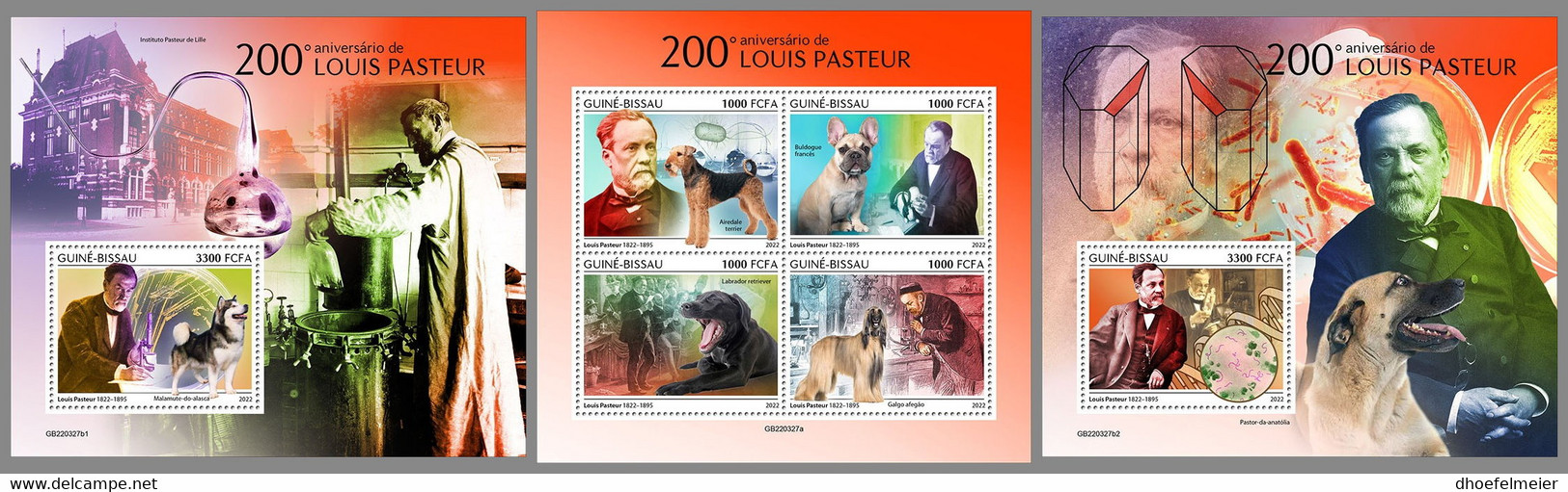 GUINEA BISSAU 2022 MNH Louis Pasteur Dogs Hunde Chiens M/S+2S/S - OFFICIAL ISSUE - DHQ2307 - Louis Pasteur