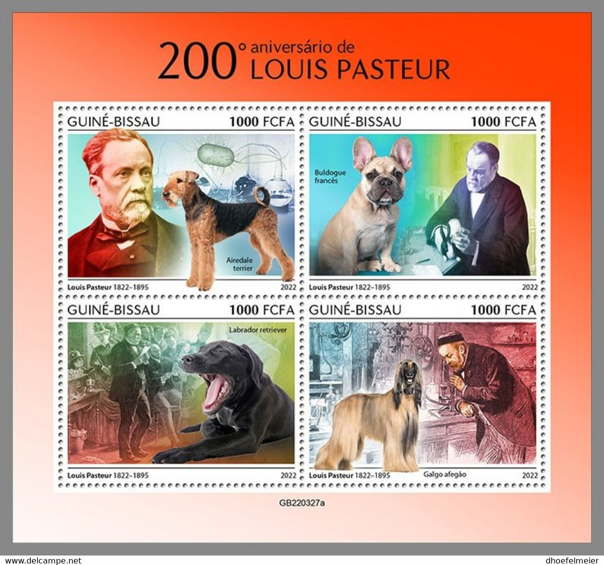 GUINEA BISSAU 2022 MNH Louis Pasteur Dogs Hunde Chiens M/S - IMPERFORATED - DHQ2307 - Louis Pasteur