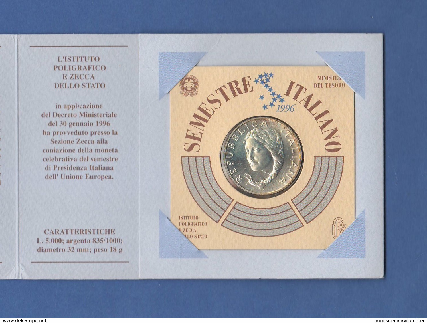 Italia 5000 Lire 1996 Presidenza Italiana Unione Europea Silver Italie Italy - Conmemorativas