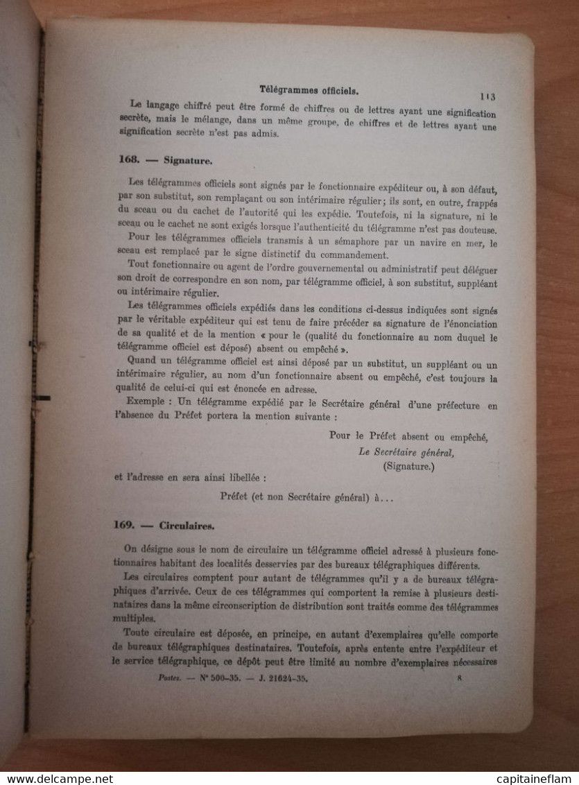 L100 - 1938 Instruction T Des Bureaux Télégraphiques -Fascicule I (dépôt, Rédaction, Taxation, Distribution) PTT POSTES - Administraciones Postales