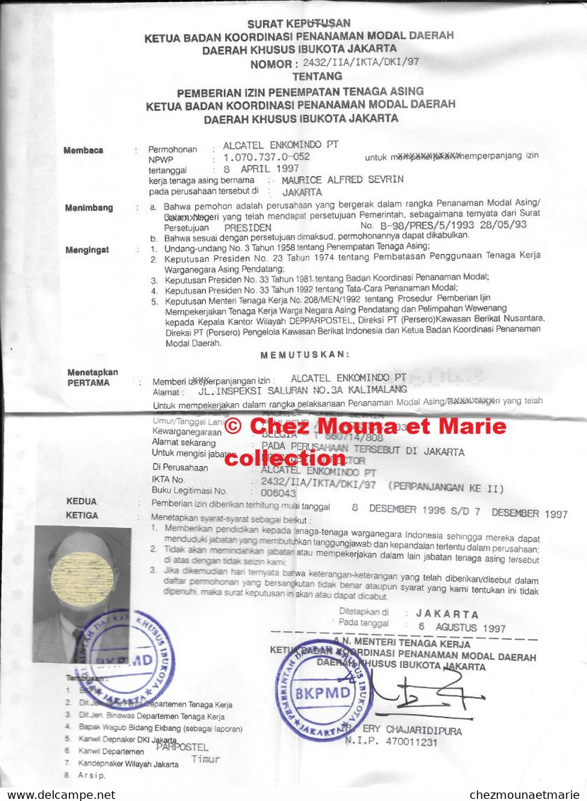 1994 JAKARTA PASSEPORT INDONESIE INDONESIEN MAURICE SEVRIN POULSEUR BELGIQUE 1930 - Documents Historiques