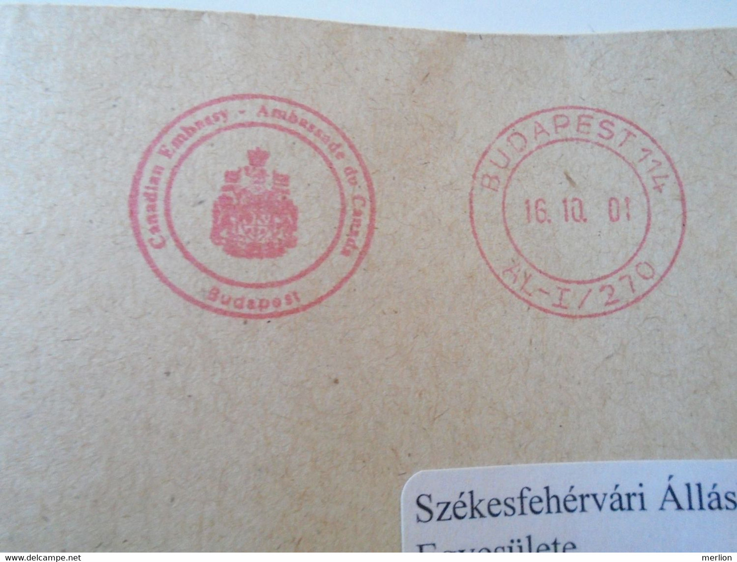 AD00012.96  Hungary  Cover -EMA Red Meter Freistempel-  2001  Budapest  Kanadai Nagykövetség - Canadian Embassy Canada - Viñetas De Franqueo [ATM]