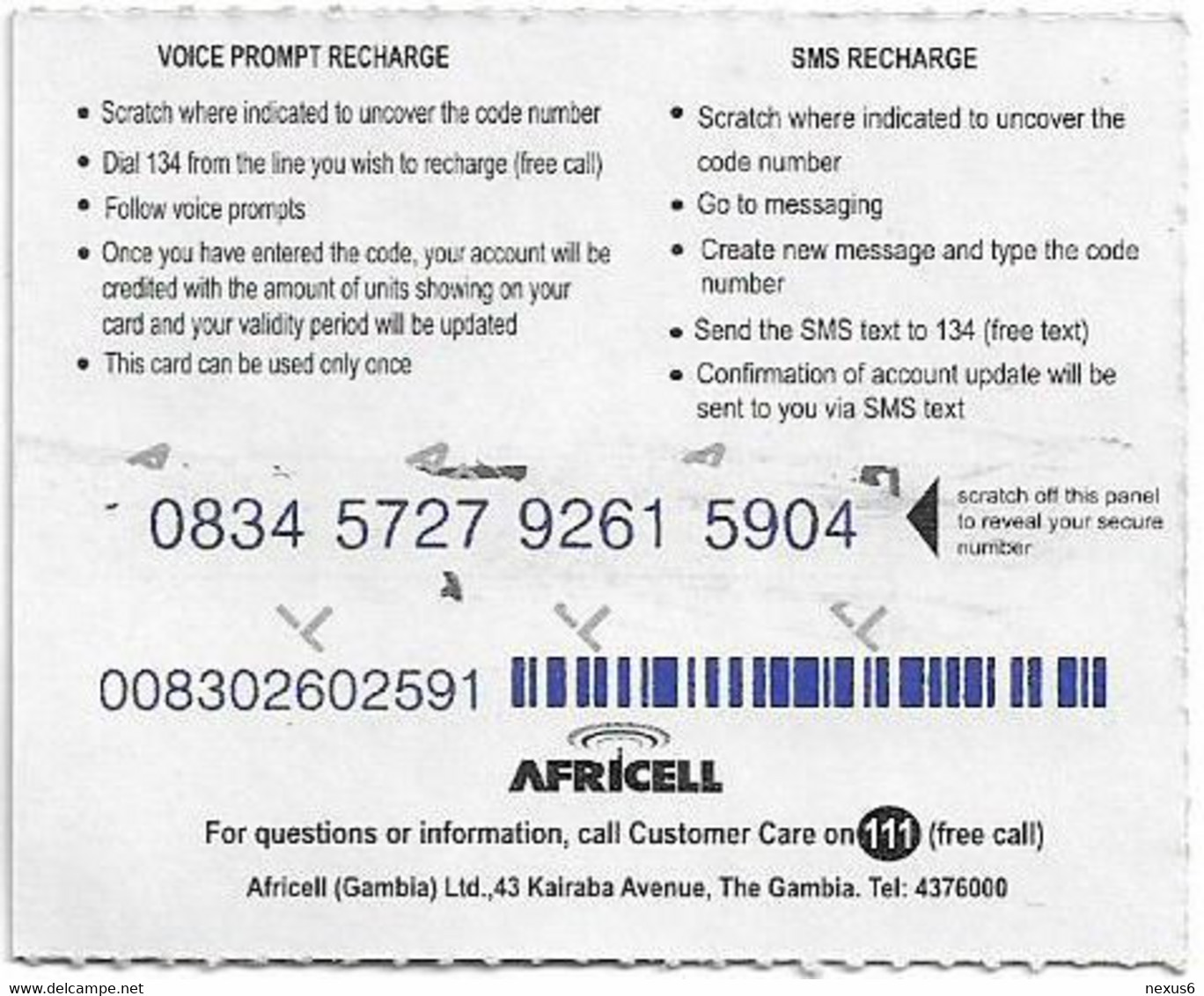 Gambia - Africell - Bringing People Closer, Woman On Phone, GSM Refill 45GD, Used - Gambia