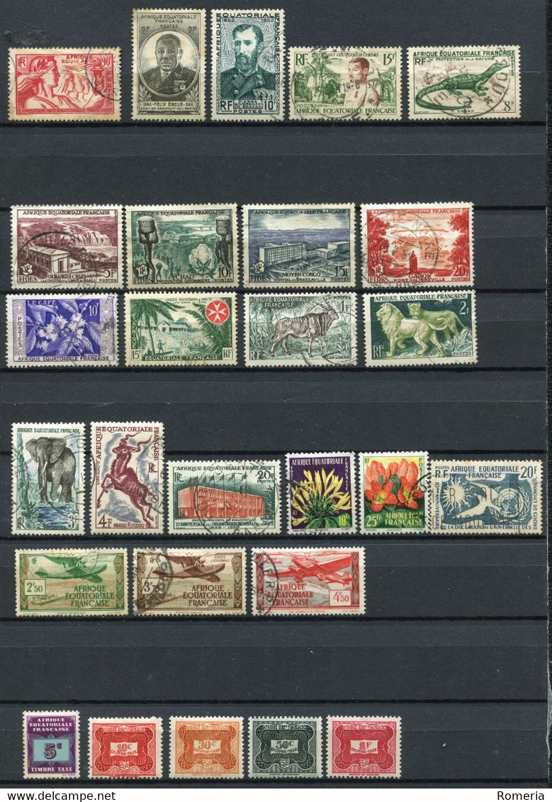 A.E.F. - 1937 -> 1958 - Lot Timbres Normaux, Poste Aérienne Et Taxes - Oblitérés Et * TC (taxes). Nºs Dans Description - Gebruikt