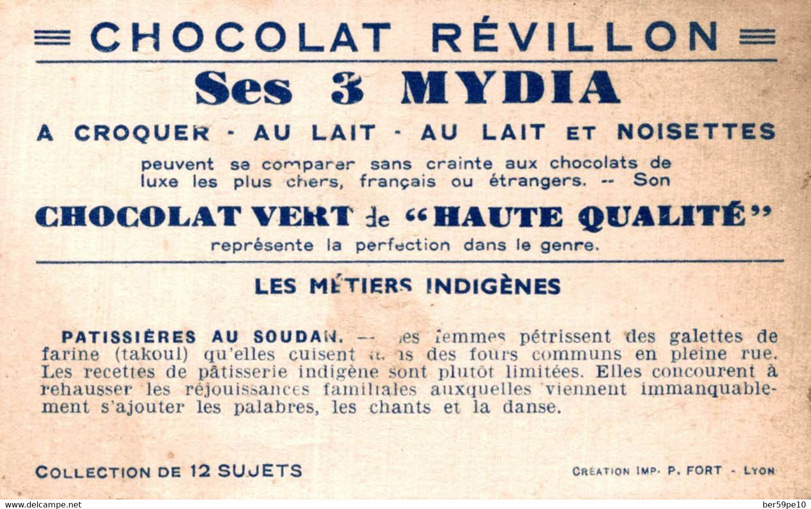 CHROMO  CHOCOLAT REVILLON LES METIERS INDIGENES N°11 PATISSIERE AU SOUDAN - Revillon