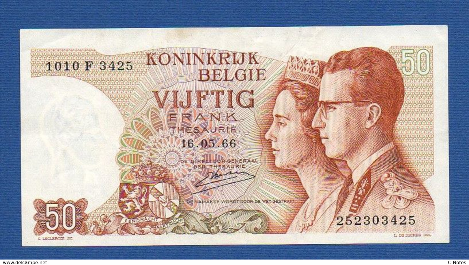 BELGIUM - P.139a(3) - 50 Francs 1966 VF/XF, Serie 1010 F 3425 - Sonstige & Ohne Zuordnung