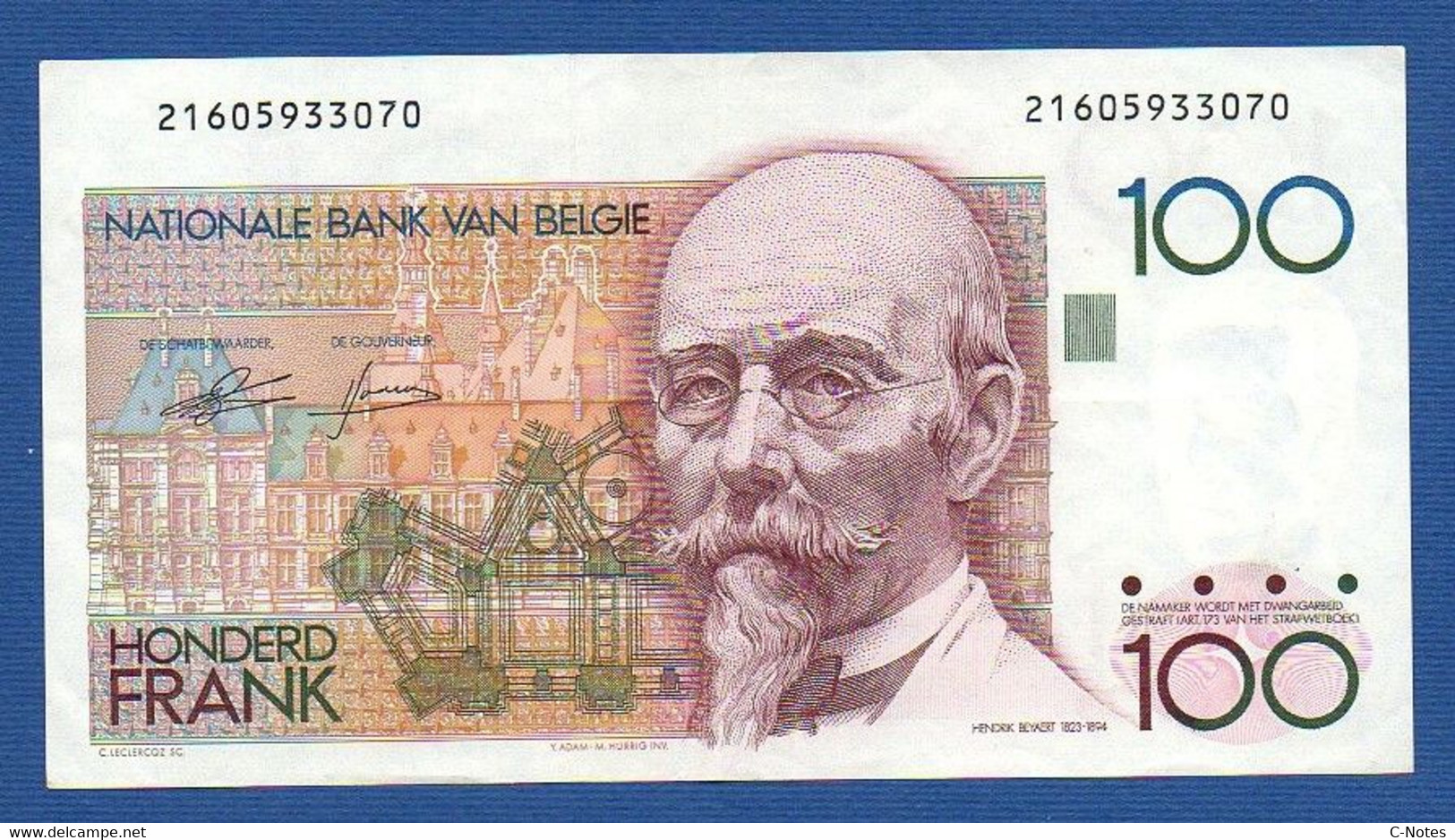 BELGIUM - P.142a(5) - 100 Francs 1982-1994 VF/XF, Serie 21605933070 - 100 Francos