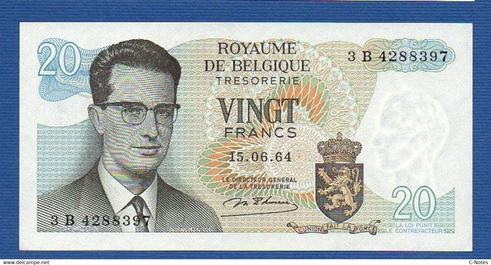 BELGIUM - P.138a(1) - 20 Francs 1964 XF/AU, Serie 3B 4288397 - Otros & Sin Clasificación