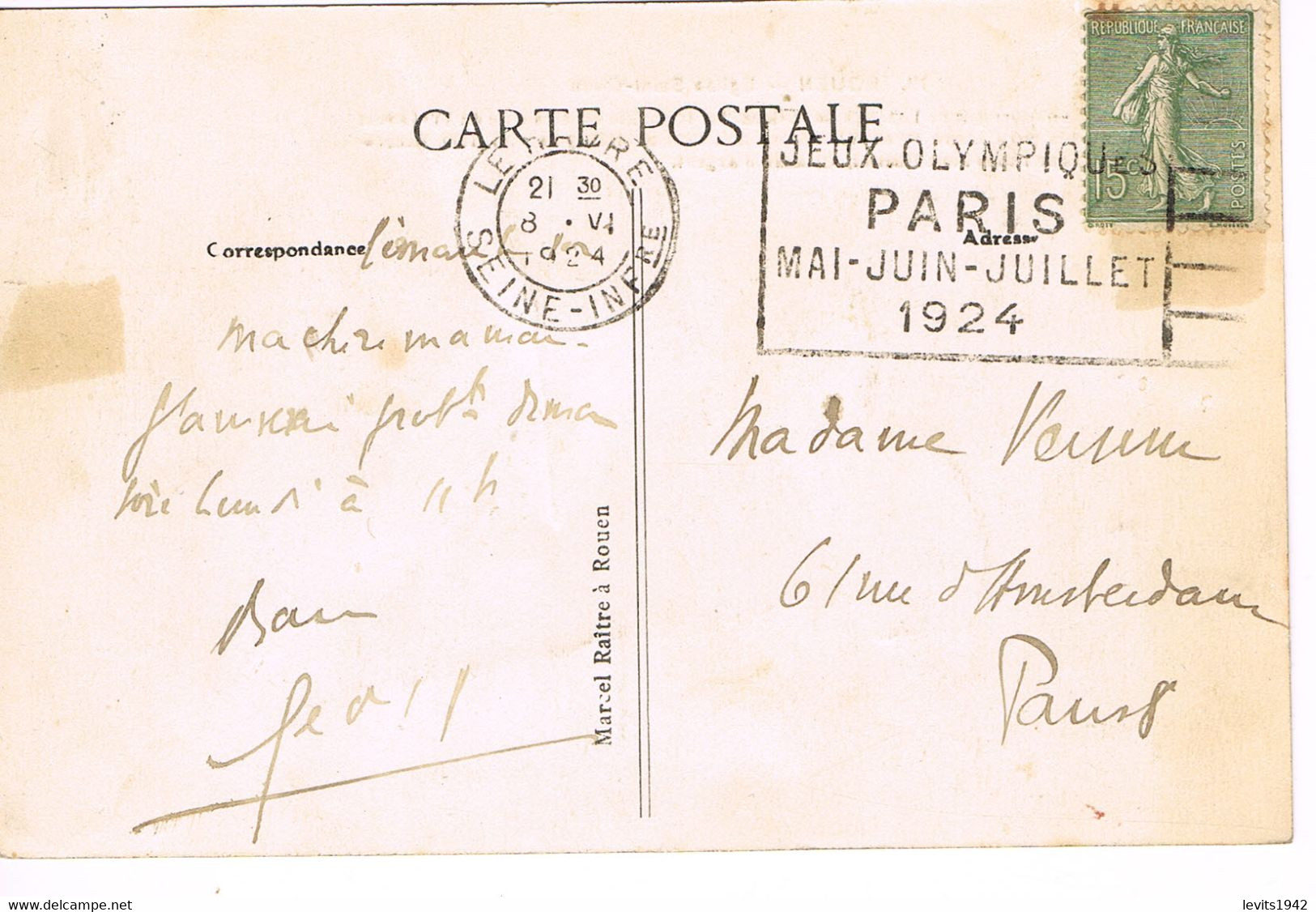 JEUX OLYMPIQUES 1924 -  MARQUE POSTALE - FOOTBALL - 1/2  FINALE - JOUR DE COMPETITION - 08-06 - SUEDE - HOLLANDE - - Estate 1924: Paris