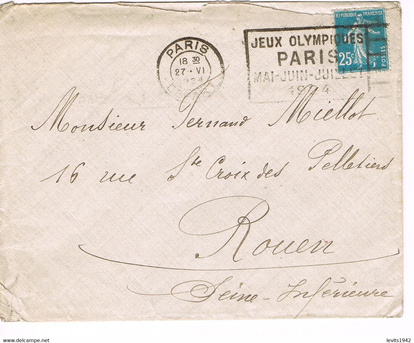 JEUX OLYMPIQUES 1924 -  MARQUE POSTALE - ESCRIME - TIR A LA CIBLE - JOUR DE COMPETITION - 27-06 - - Summer 1924: Paris