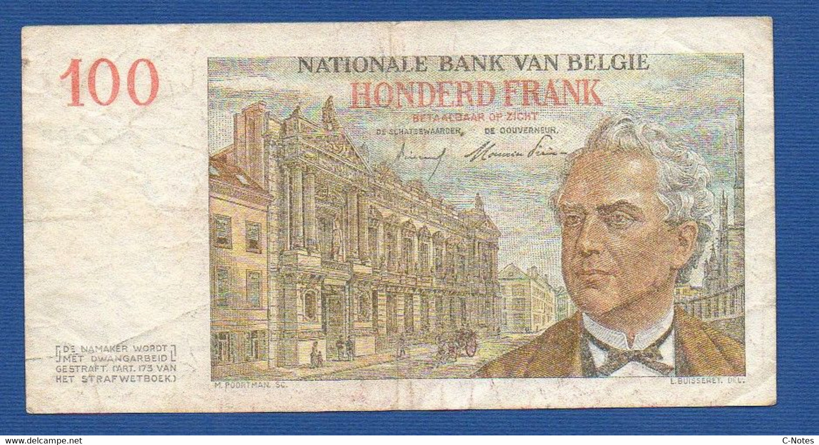 BELGIUM - P.129b - 100 Francs  10.08.1955 AVF, Serie 7054.Y.763 - RARE DATE - 100 Francos