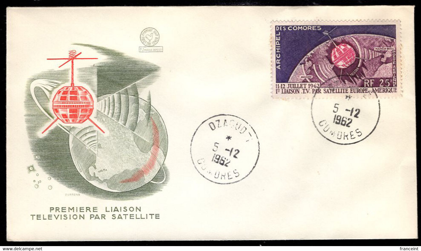 COMORO ISLANDS(1962) Telstar Satellite. Unaddressed FDC With Cachet. Scott No C7, Yvert No PA7. - Covers & Documents