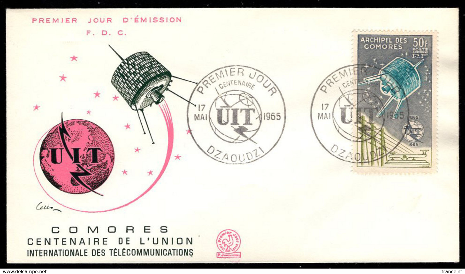 COMORO ISLANDS(1965) Satellite. Telegraph Lines. Morse Code Key. Unaddressed FDC Scott No C14. Yvert No PA14 - Covers & Documents