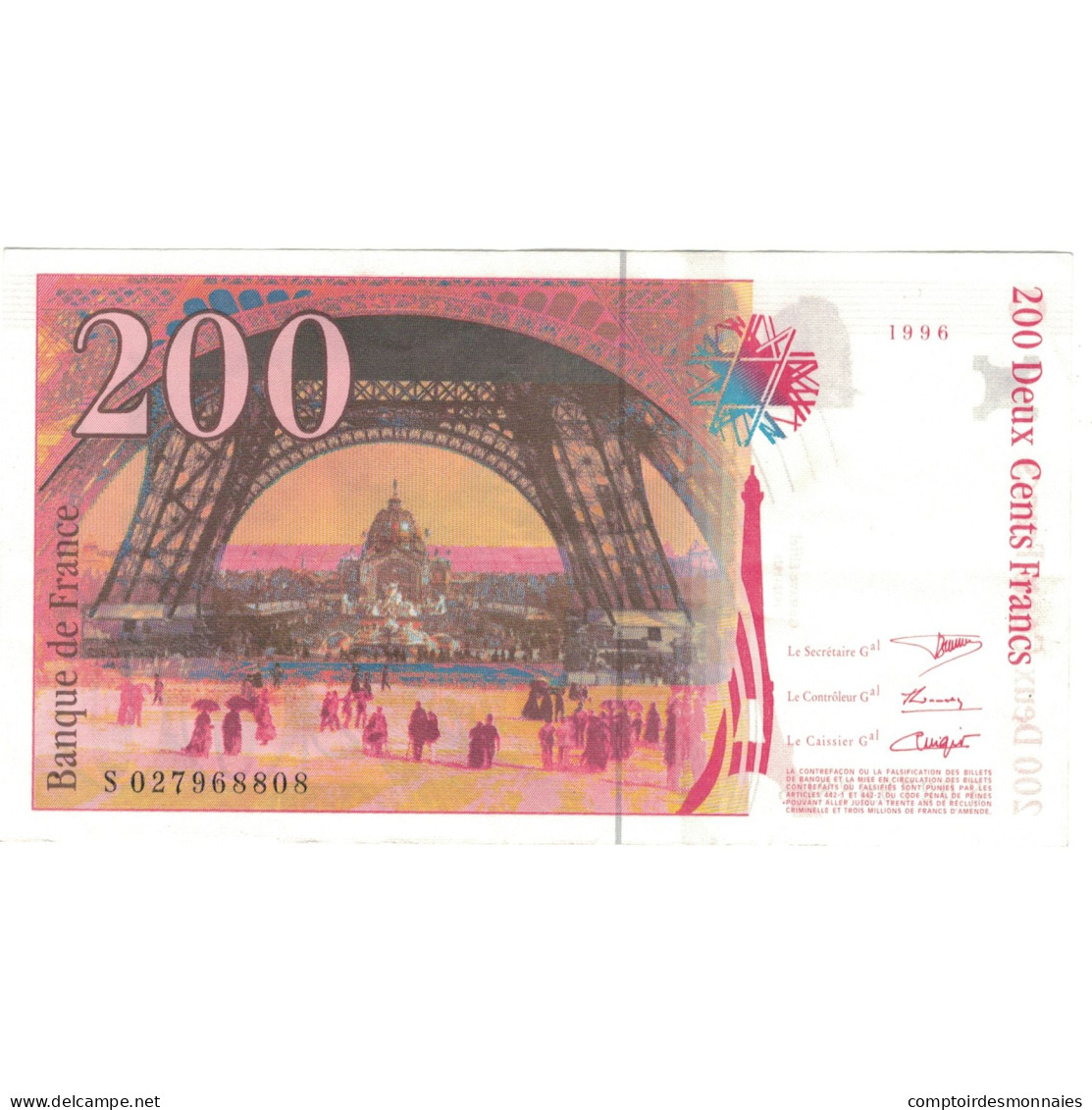 France, 200 Francs, Eiffel, 1996, 027968808, SUP, Fayette:75.2, KM:159a - 200 F 1995-1999 ''Eiffel''