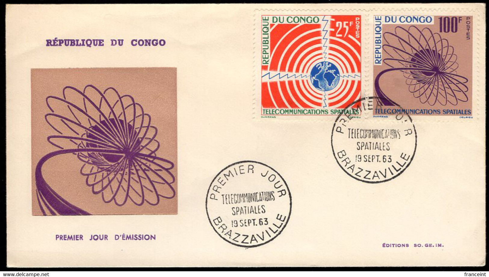 CONGO(1963) Radio Waves. Globe. Unaddressed FDC With Cachet And Thematic Cancel. Scott No 106, Yvert No 154. - FDC