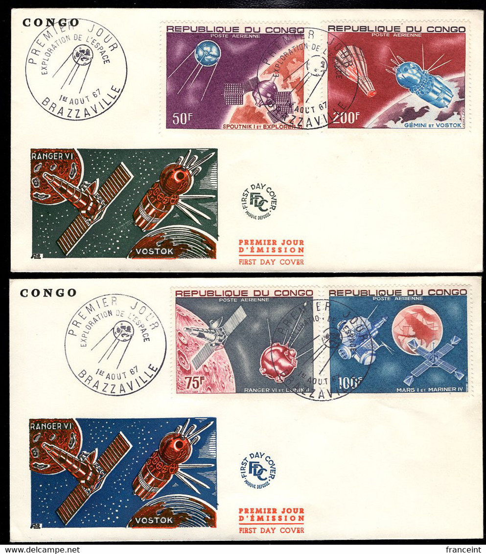 CONGO(1967) Space Exploration. Set Of 2 Unaddressed FDCs. Scott Nos C53-6. - FDC