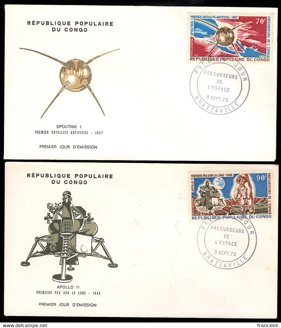 CONGO(1970) Air & Spaceships. Set Of 4 Unaddressed FDCs. Forerunners Of Space Exploration. Scott Nos C100-3 - FDC